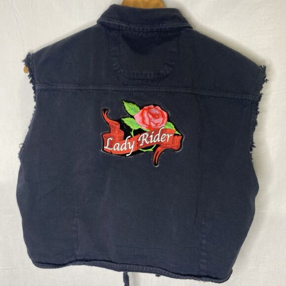 BIKER DESIGN LADIES ONLY Vest Denim Cropped Top Tie Front Sleeveless XL Black - Picture 2 of 10